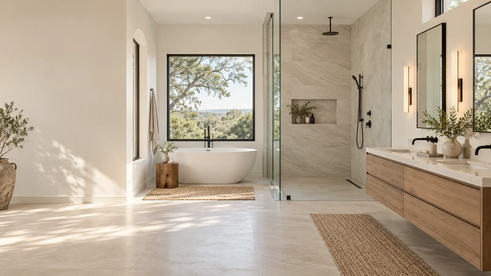 Primary bathroom remodel with a walk-in shower, freestanding tub and double vanity